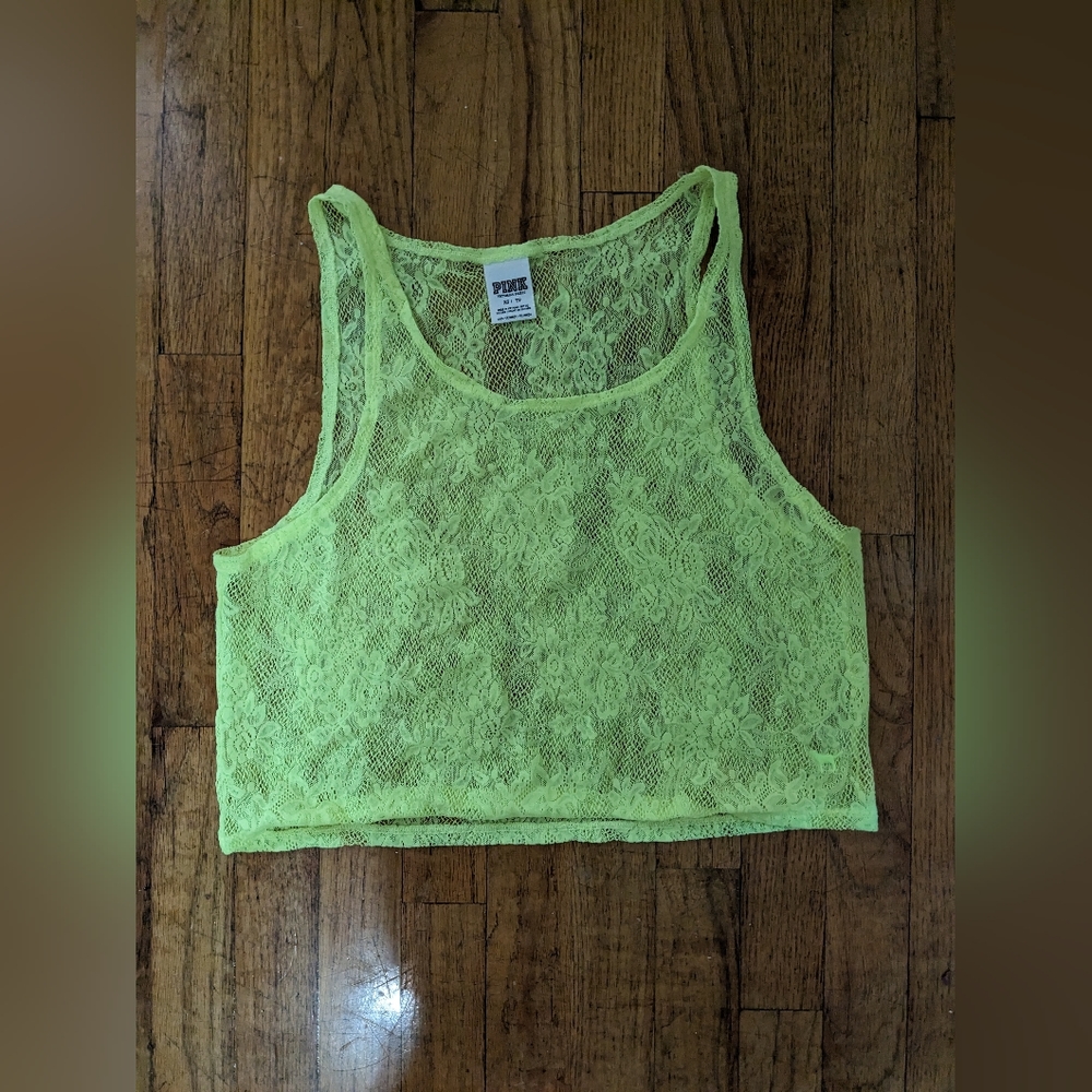 Victoria's Secret PINK Neon Yellow Lace Crop Top XS
